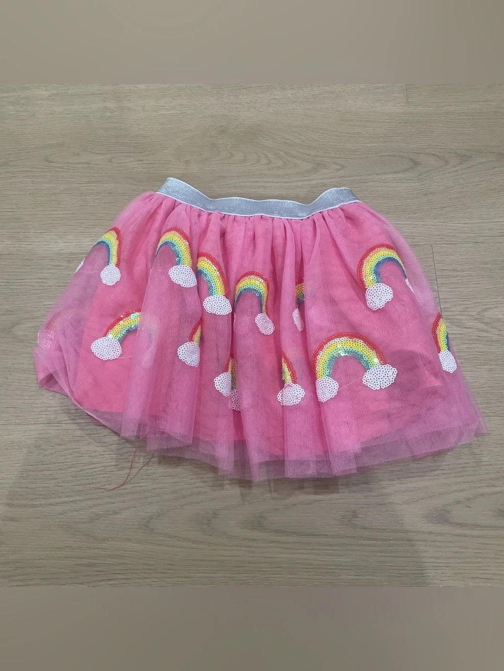 Girls Pink Rainbow Tulle Skirt with Elastic Waistband